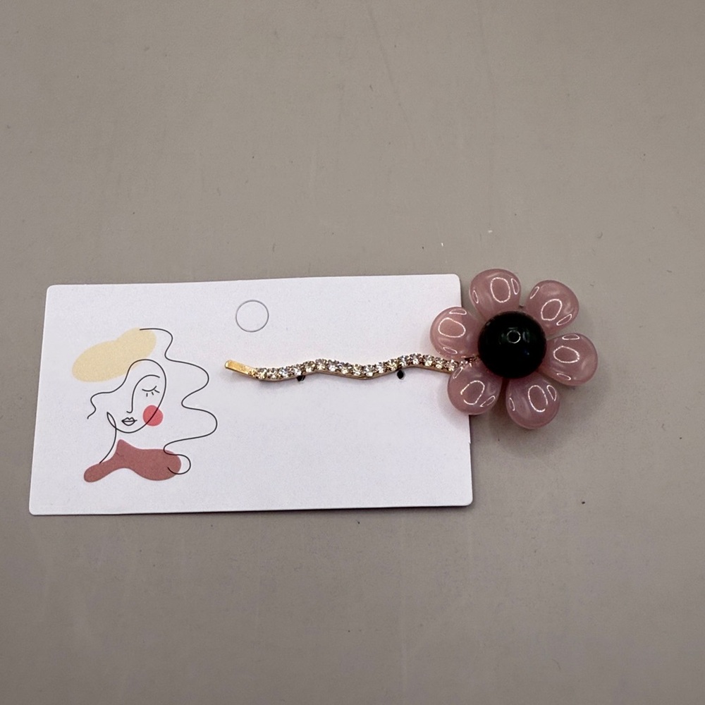 Pink and Green Flower Hair Clip